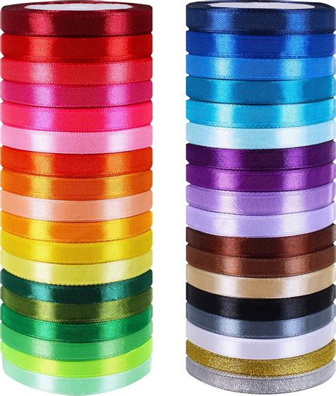 Winlyn 36 Colors 900 Yards Fabric Ribbons Satin 